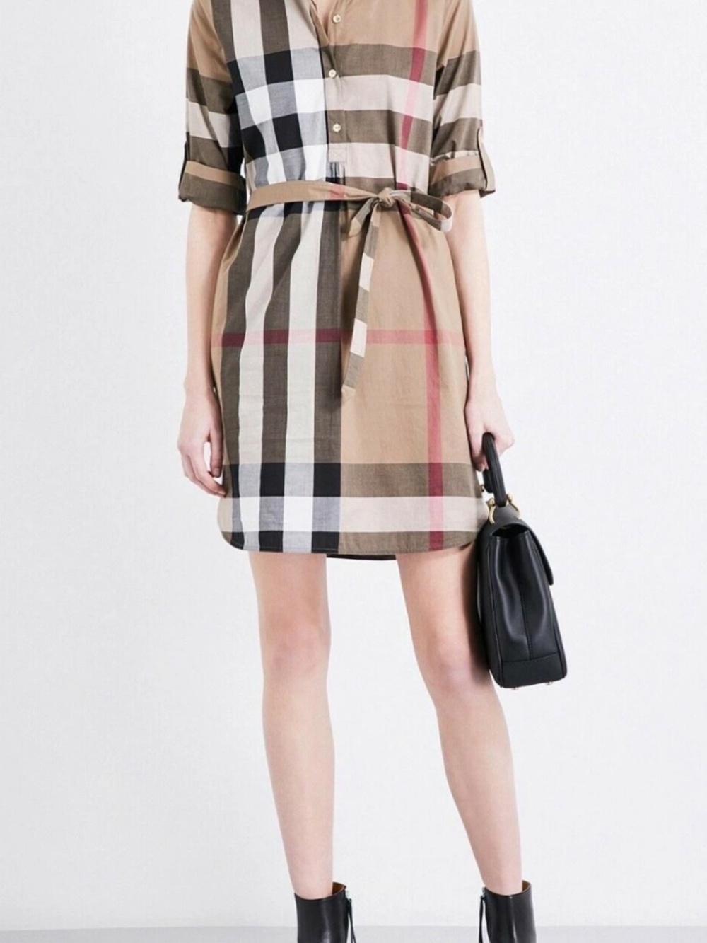 Burberry Kelsey Exploded Check Belted Cotton Shirt Dress- Size L - Picture 6 of 8